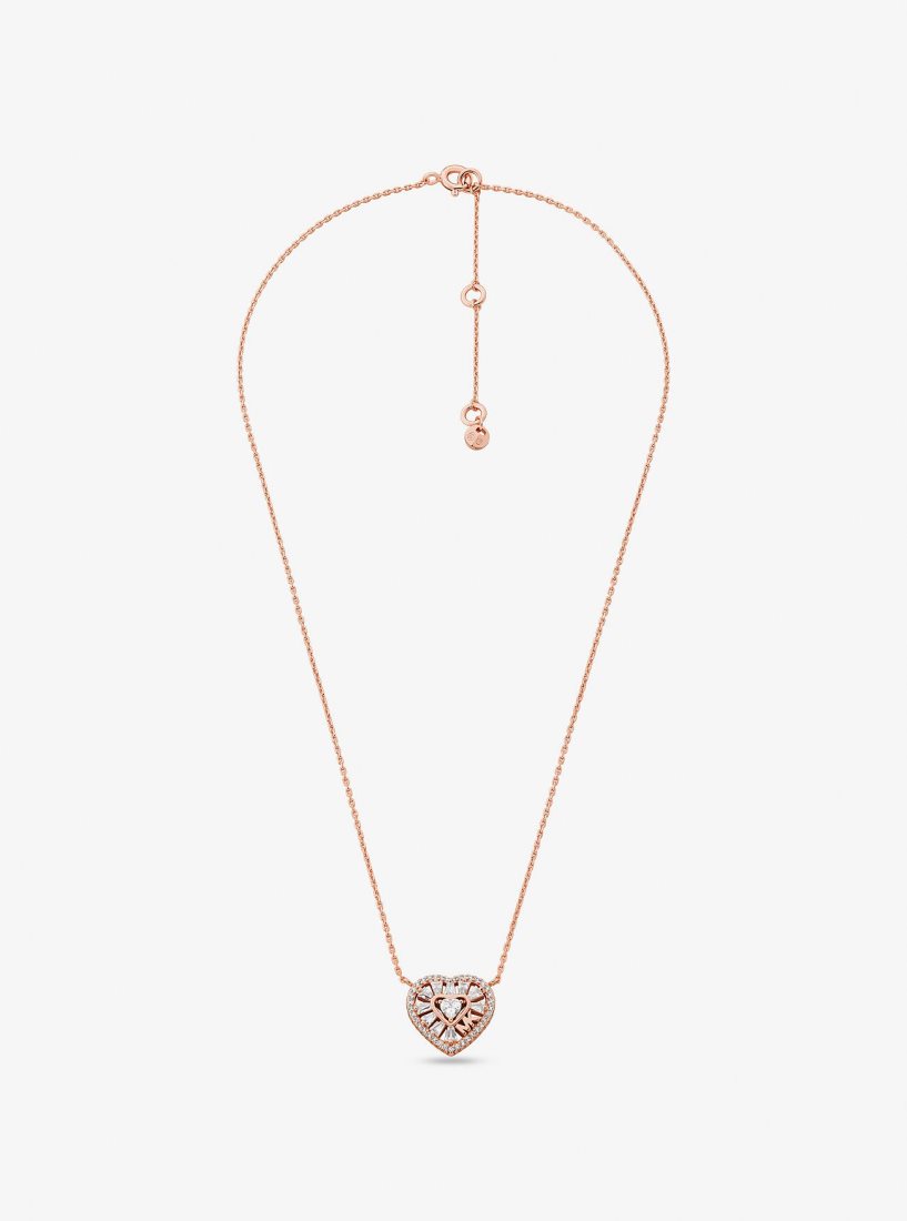 Colliers Michael Kors Precious Metal-Plated Sterling Silver Pave Heart Necklace Femme Rose Doré | 9856ZNWFJ