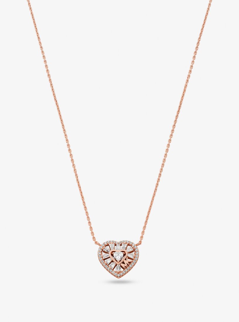 Colliers Michael Kors Precious Metal-Plated Sterling Silver Pave Heart Necklace Femme Rose Doré | 9856ZNWFJ