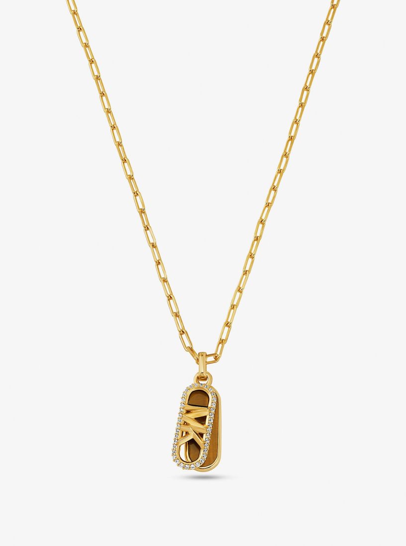 Colliers Michael Kors Precious Metal-Plated Brass and Acetate Pave Empire Logo Necklace Femme Doré | 0953QDNER