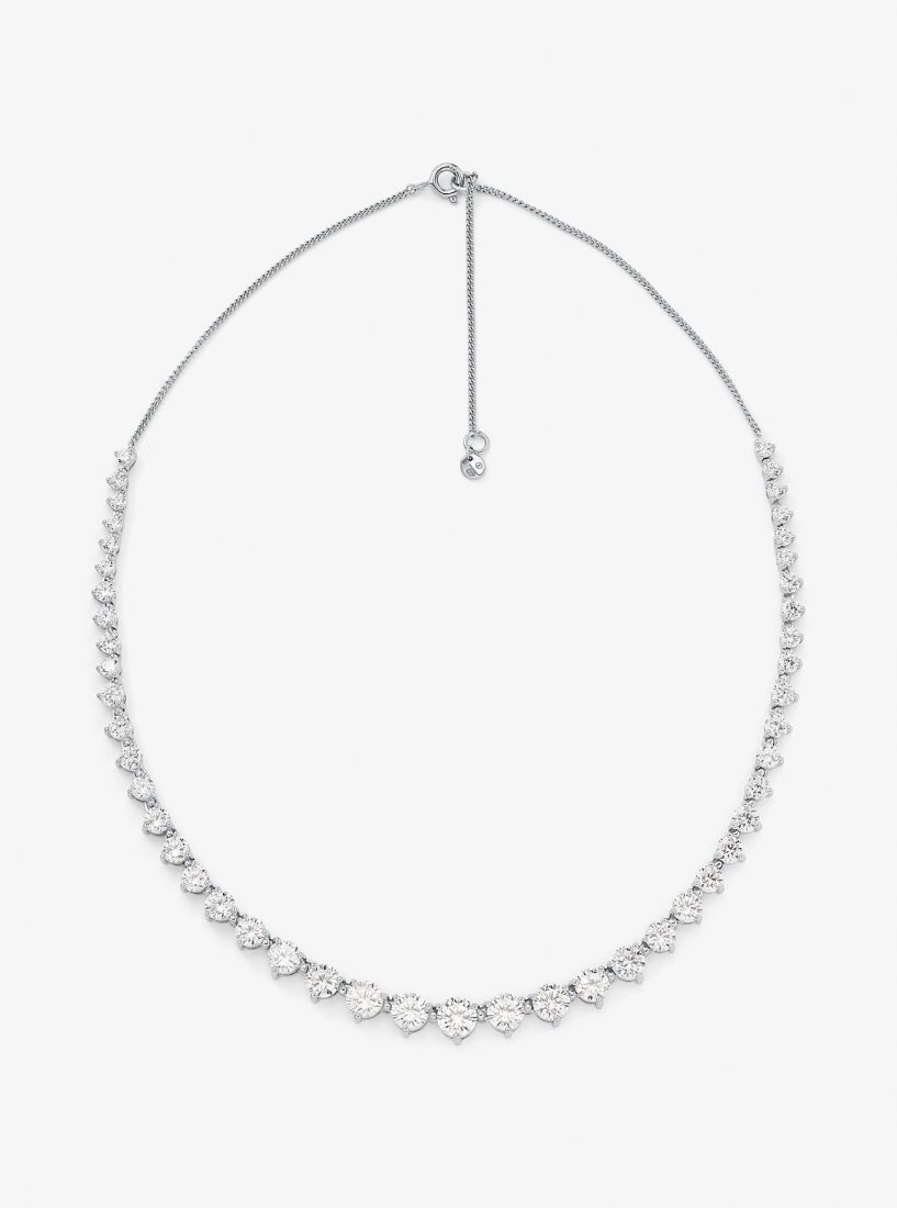 Colliers Michael Kors Precious Metal-Plated Sterling Silver Cubic Zirconia Necklace Femme Argent | 0983FHDOS
