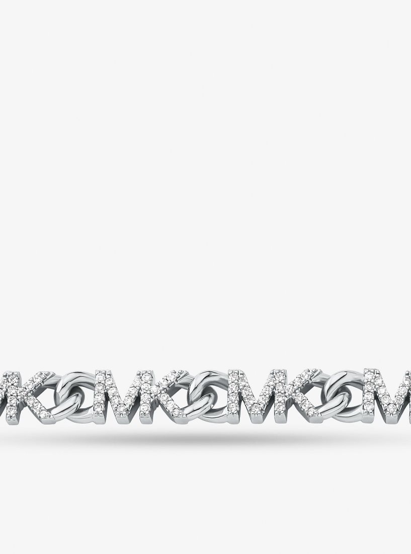 Colliers Michael Kors Precious Metal-Plated Brass Pave Logo Chain Necklace Femme Argent | 1367NMICA