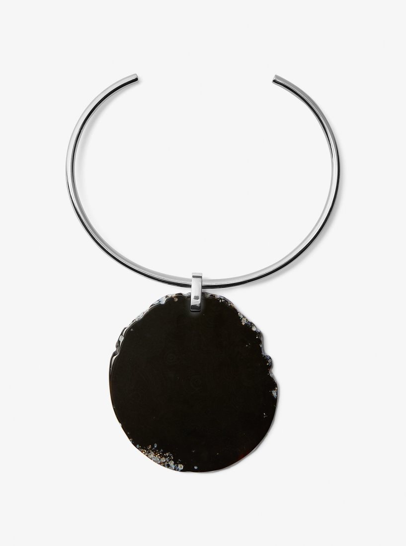 Colliers Michael Kors Precious Metal-Plated Brass and Agate Collar Necklace Femme Noir Argent | 1976BJWXT