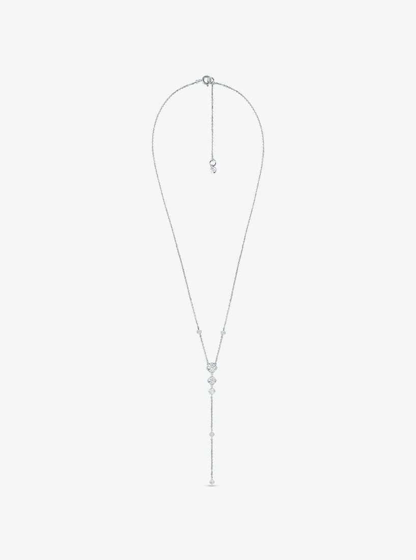 Colliers Michael Kors Precious Metal-Plated Sterling Silver Cubic Zirconia Lariat Necklace Femme Argent | 2054IKUFD