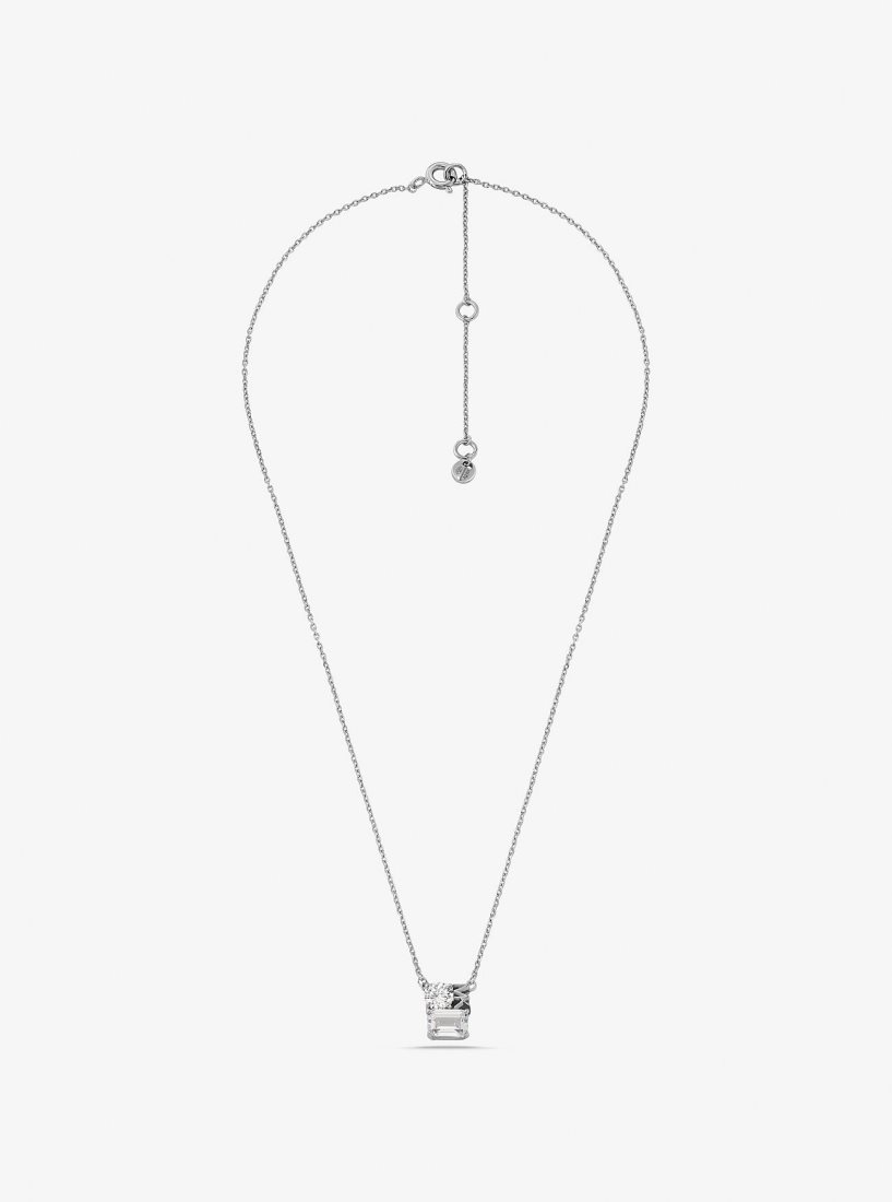 Colliers Michael Kors Precious Metal-Plated Sterling Silver Pave Logo Necklace Femme Argent | 2174DUFQK