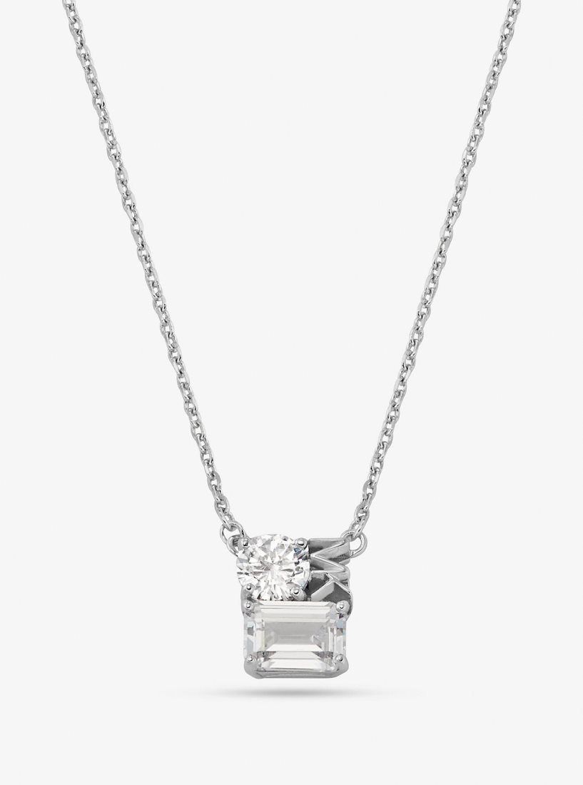 Colliers Michael Kors Precious Metal-Plated Sterling Silver Pave Logo Necklace Femme Argent | 2174DUFQK