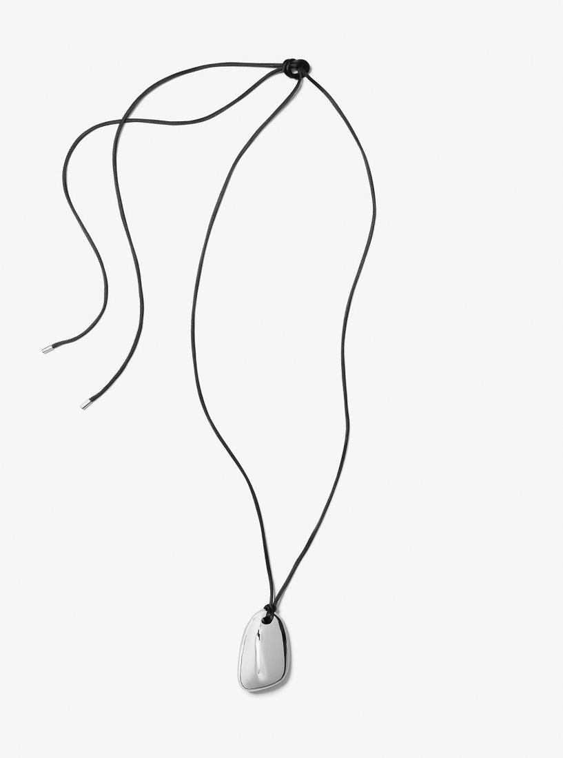 Colliers Michael Kors Precious Metal-Plated Brass and Nylon Pebble Necklace Femme Argent | 0374MCXUH
