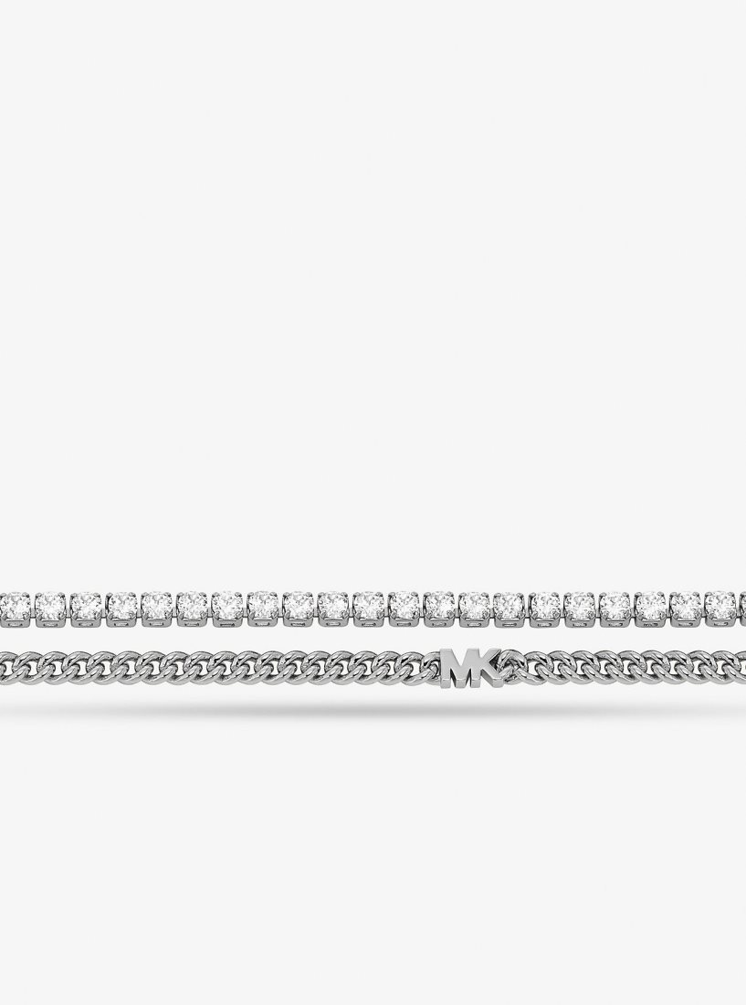 Colliers Michael Kors Precious Metal-Plated Brass Double Chain Tennis Necklace Femme Argent | 3506NKLCR