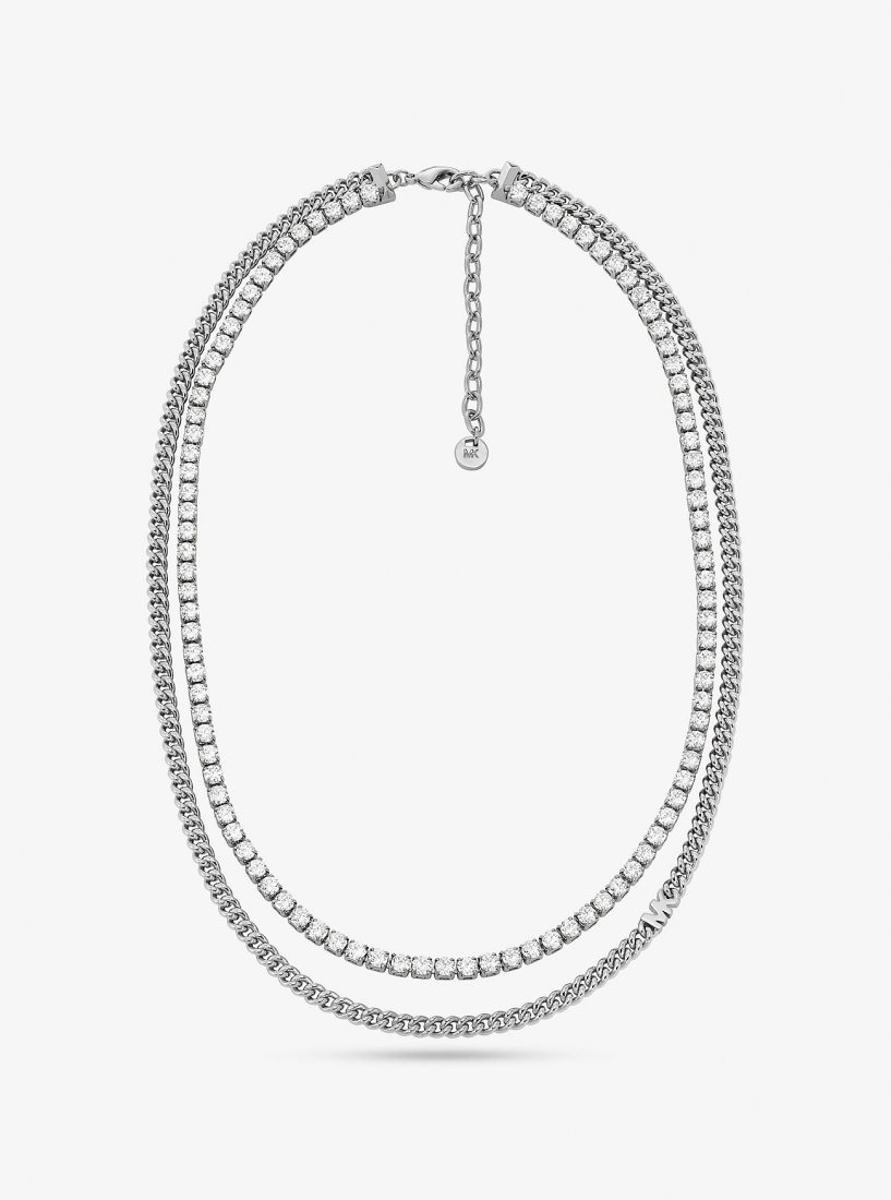 Colliers Michael Kors Precious Metal-Plated Brass Double Chain Tennis Necklace Femme Argent | 3506NKLCR