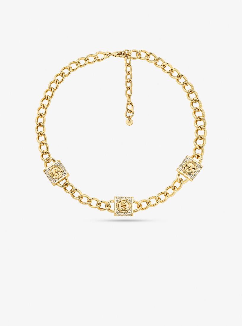 Colliers Michael Kors Precious Metal-Plated Brass Pave Lock Trio Necklace Femme Doré | 4098JGNTU
