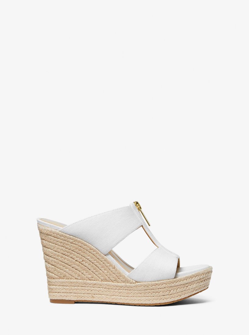 Compensées Michael Kors Bradley Linen Blend Canvas Wedge Sandal Femme Blanche | 7609ARBZH