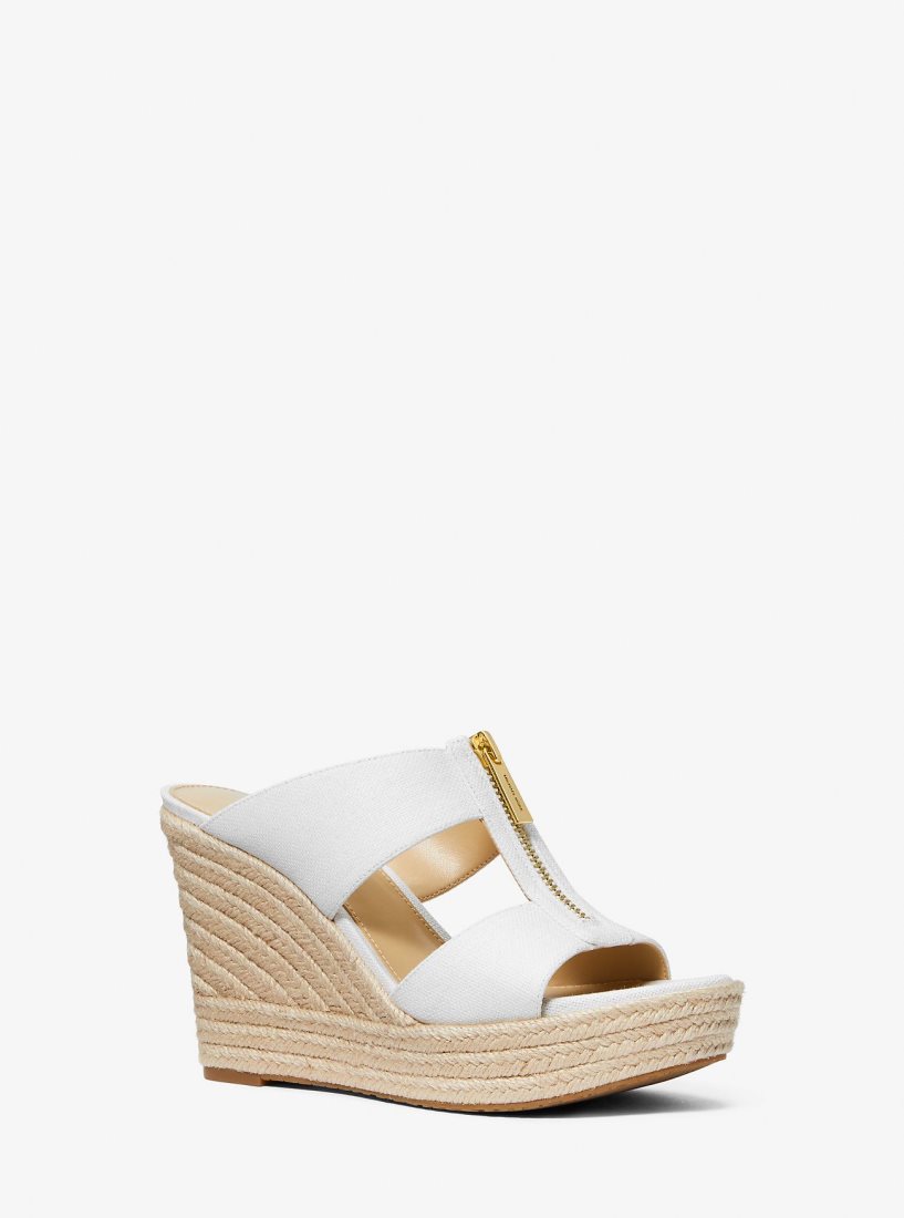 Compensées Michael Kors Bradley Linen Blend Canvas Wedge Sandal Femme Blanche | 7609ARBZH