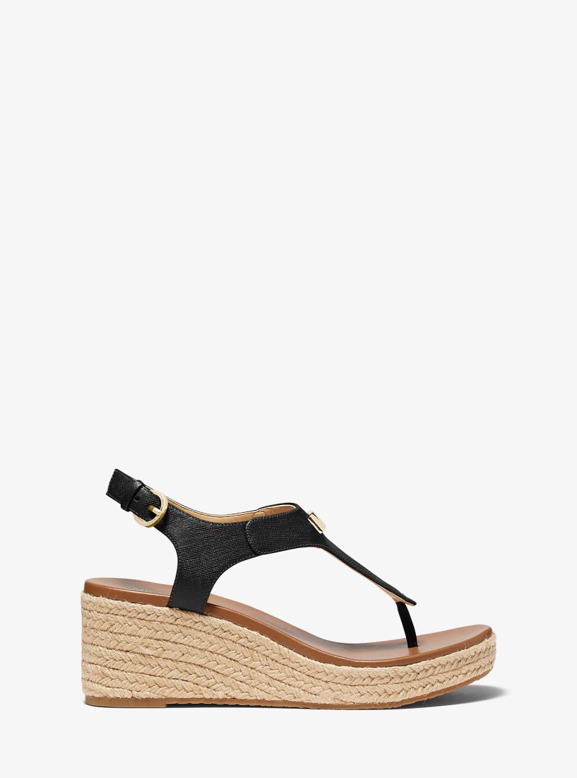 Compensées Michael Kors Laney Saffiano Leather Espadrille Wedge Sandal Femme Noir | 0679VGNDL