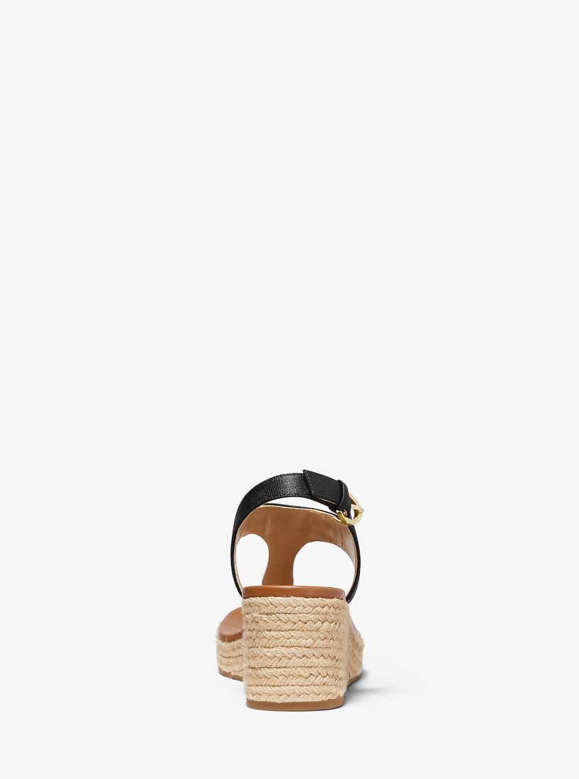 Compensées Michael Kors Laney Saffiano Leather Espadrille Wedge Sandal Femme Noir | 0679VGNDL
