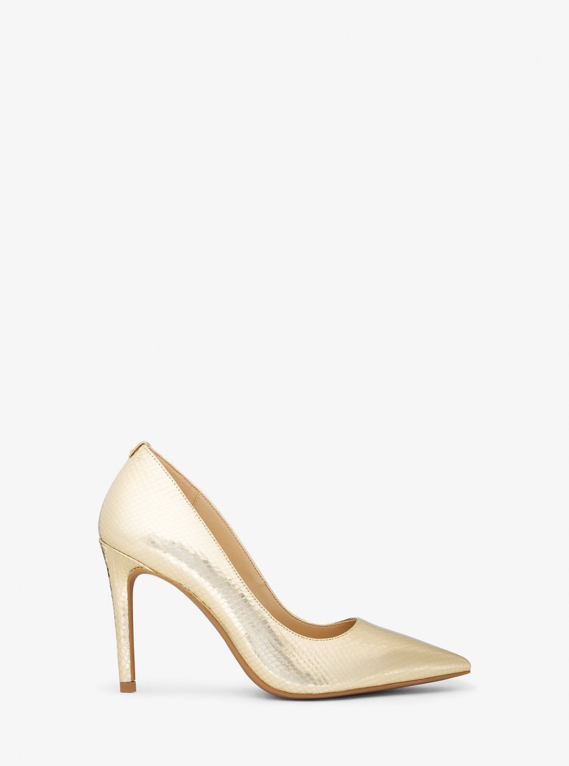 Escarpin Michael Kors Alina Flex Metallic Snake Embossed Leather Pump Femme Doré | 0416LWYDU