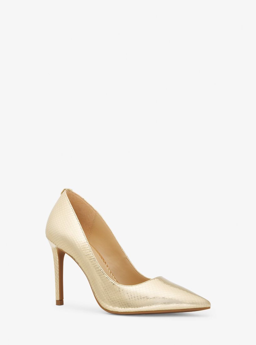 Escarpin Michael Kors Alina Flex Metallic Snake Embossed Leather Pump Femme Doré | 0416LWYDU