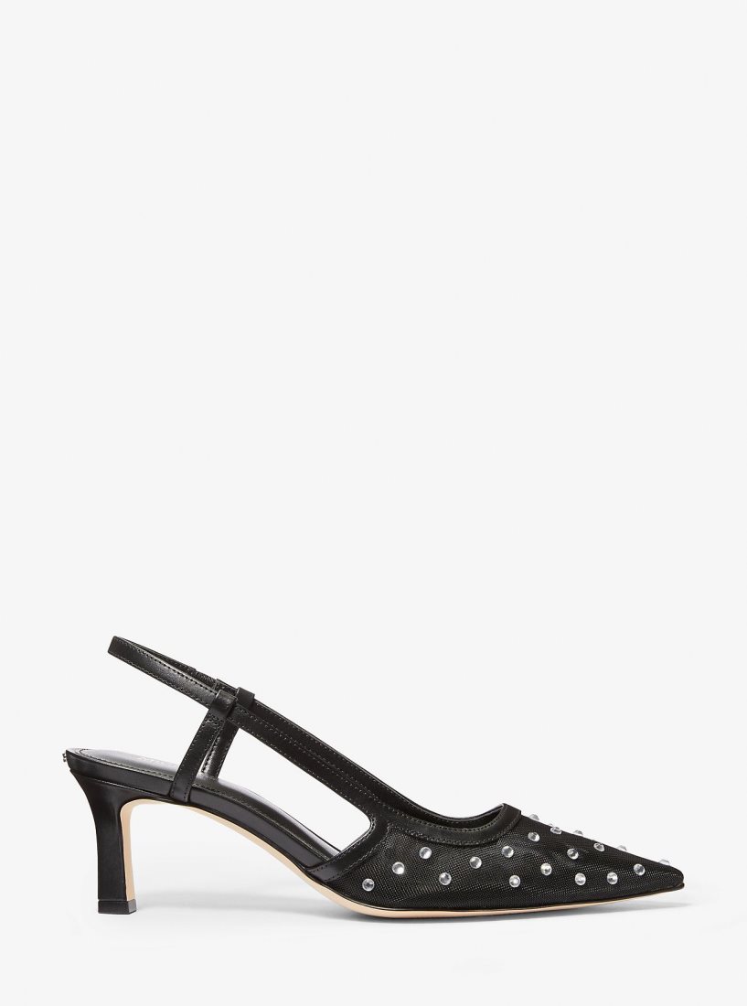 Escarpin Michael Kors Alora Crystal Embellished Mesh Slingback Pump Femme Noir | 9074AGEVR