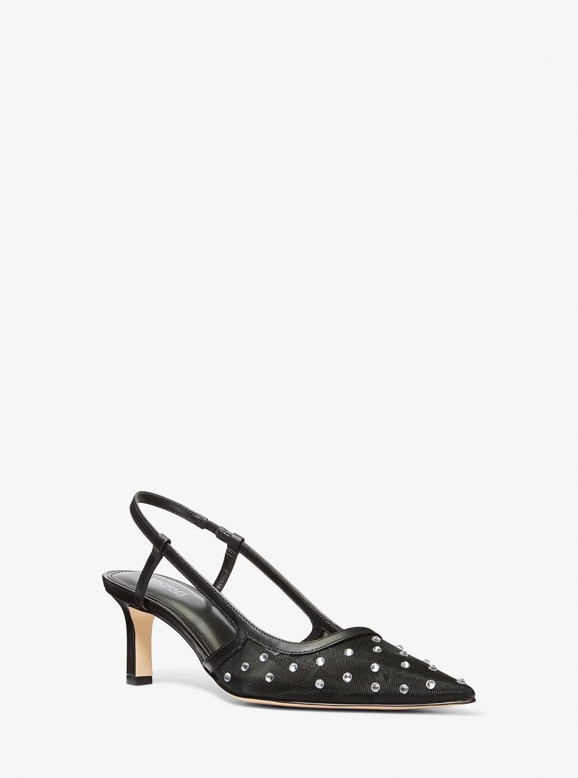 Escarpin Michael Kors Alora Crystal Embellished Mesh Slingback Pump Femme Noir | 9074AGEVR