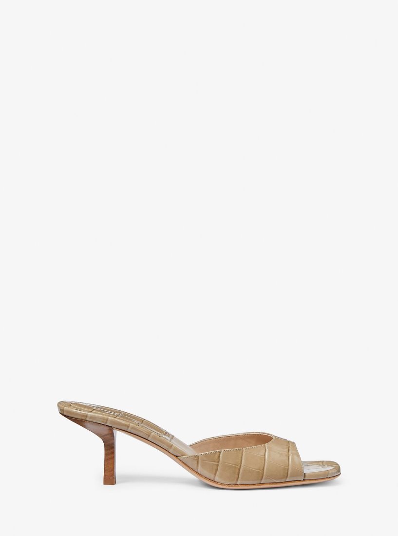 Escarpin Michael Kors Anita Crocodile Embossed Leather Sandal Femme Marron | 2870ISQMD