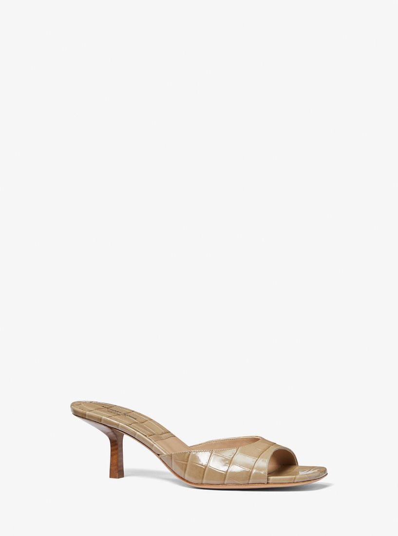 Escarpin Michael Kors Anita Crocodile Embossed Leather Sandal Femme Marron | 2870ISQMD