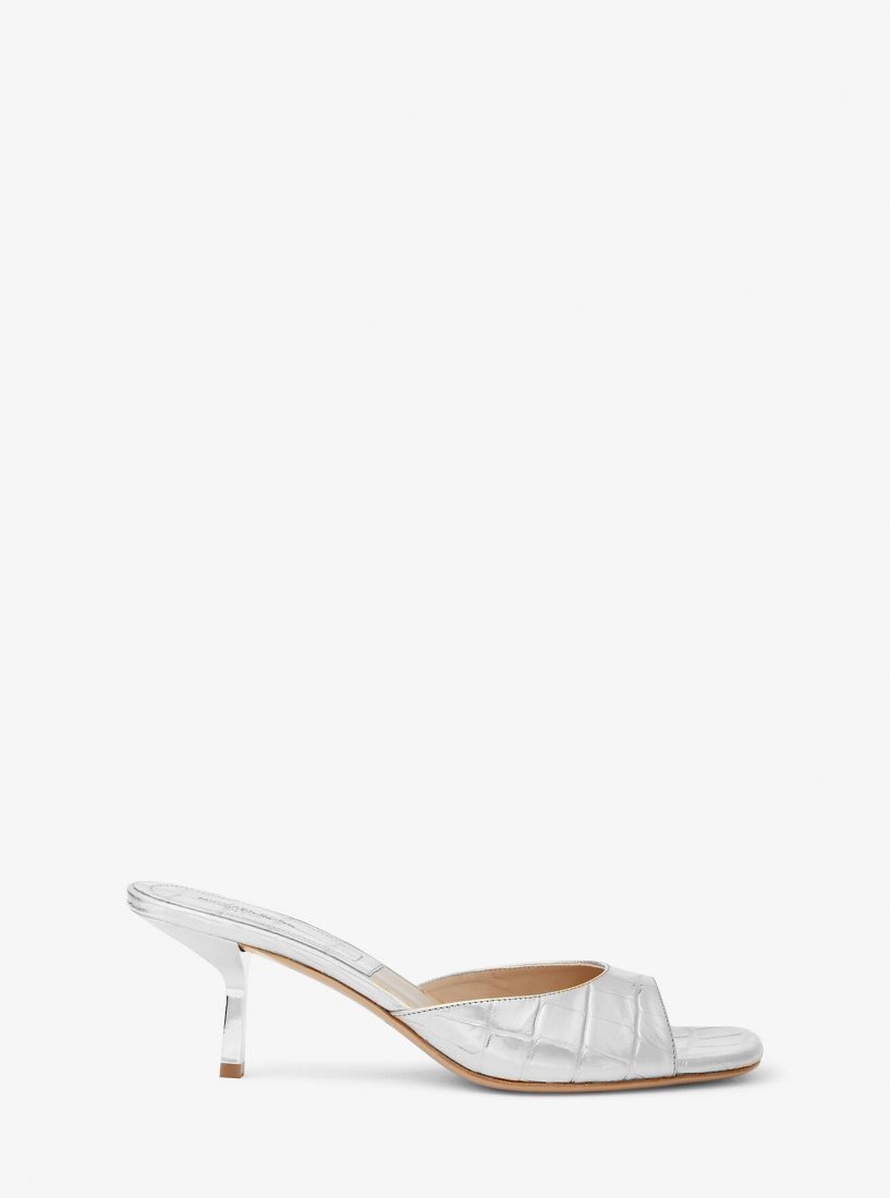 Escarpin Michael Kors Anita Metallic Crocodile Embossed Leather Sandal Femme Argent | 6812CXDRE