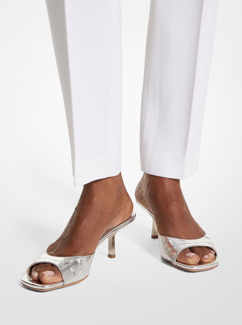 Escarpin Michael Kors Anita Metallic Crocodile Embossed Leather Sandal Femme Argent | 6812CXDRE