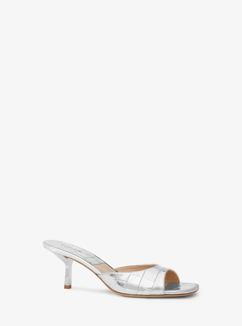 Escarpin Michael Kors Anita Metallic Crocodile Embossed Leather Sandal Femme Argent | 6812CXDRE
