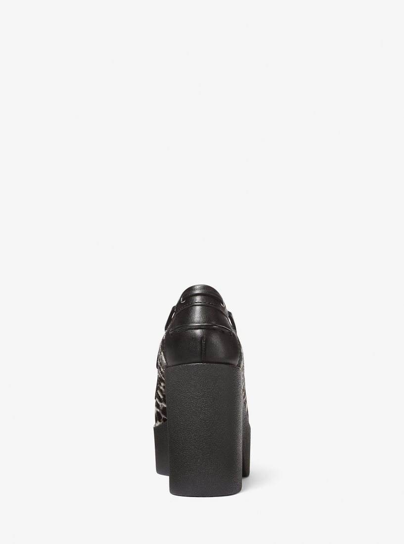 Escarpin Michael Kors Cameron Leopard Print Calf Hair Platform Loafer Femme Noir | 0891PLYKD