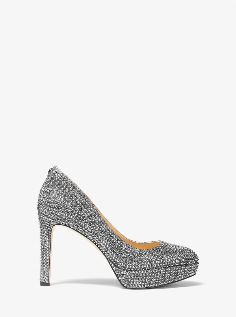 Escarpin Michael Kors Chantal Embellished Glitter Chain-Mesh Platform Pump Femme Grise Foncé | 2658LDQNS