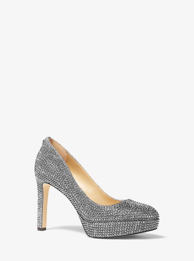 Escarpin Michael Kors Chantal Embellished Glitter Chain-Mesh Platform Pump Femme Grise Foncé | 2658LDQNS