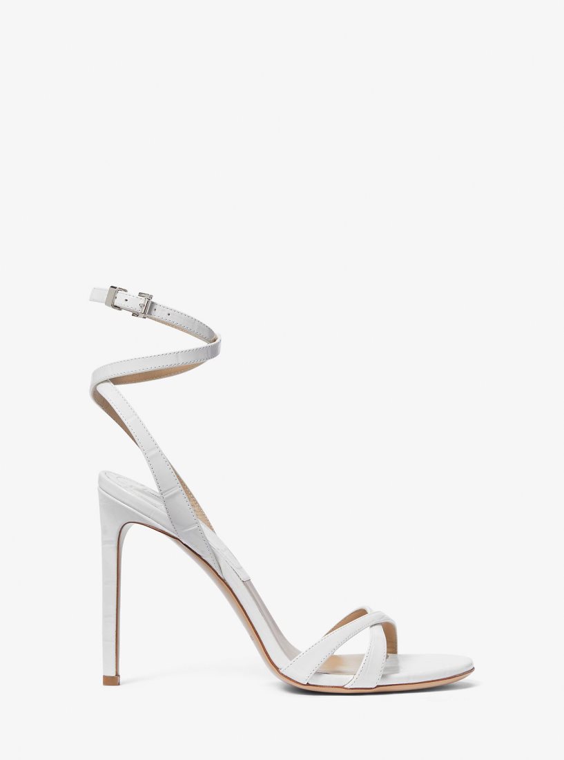 Escarpin Michael Kors Chrissy Crocodile Embossed Leather Sandal Femme Blanche | 2547BCTOY