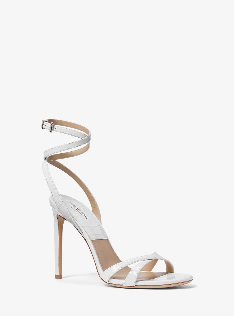 Escarpin Michael Kors Chrissy Crocodile Embossed Leather Sandal Femme Blanche | 2547BCTOY