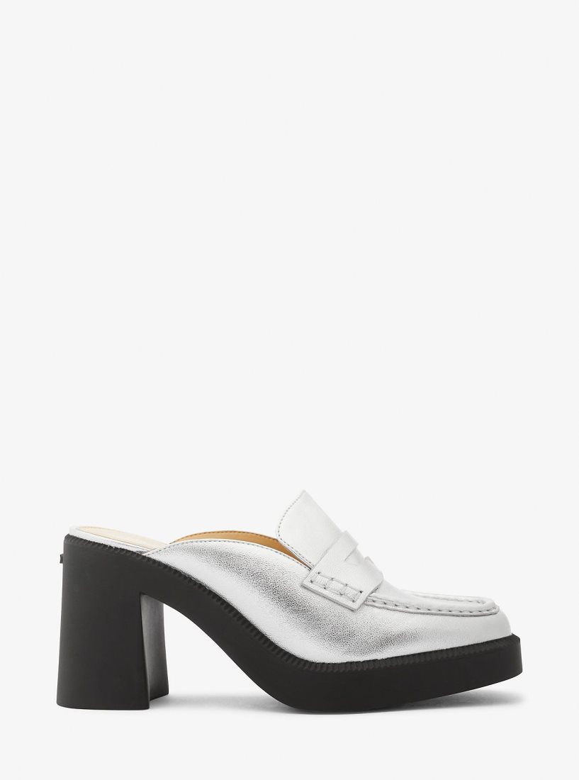 Escarpin Michael Kors Eden Metallic Leather Platform Mule Femme Argent | 1698ZLOGT