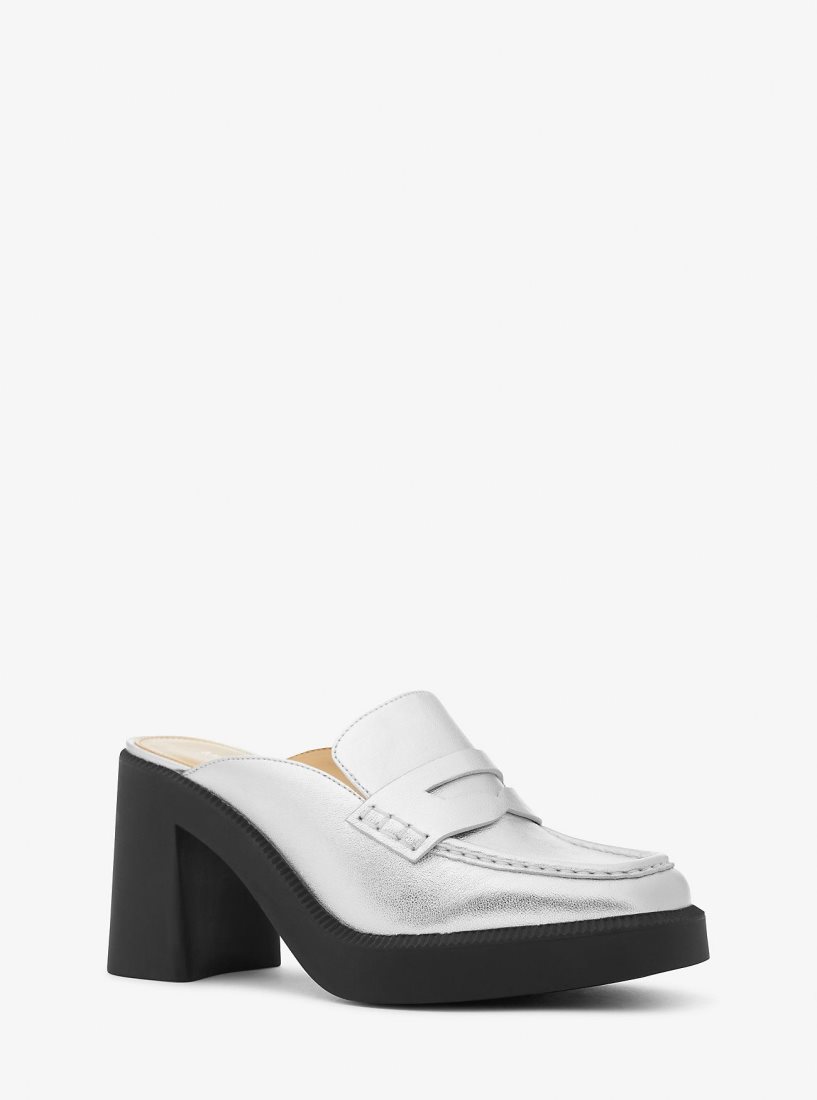 Escarpin Michael Kors Eden Metallic Leather Platform Mule Femme Argent | 1698ZLOGT