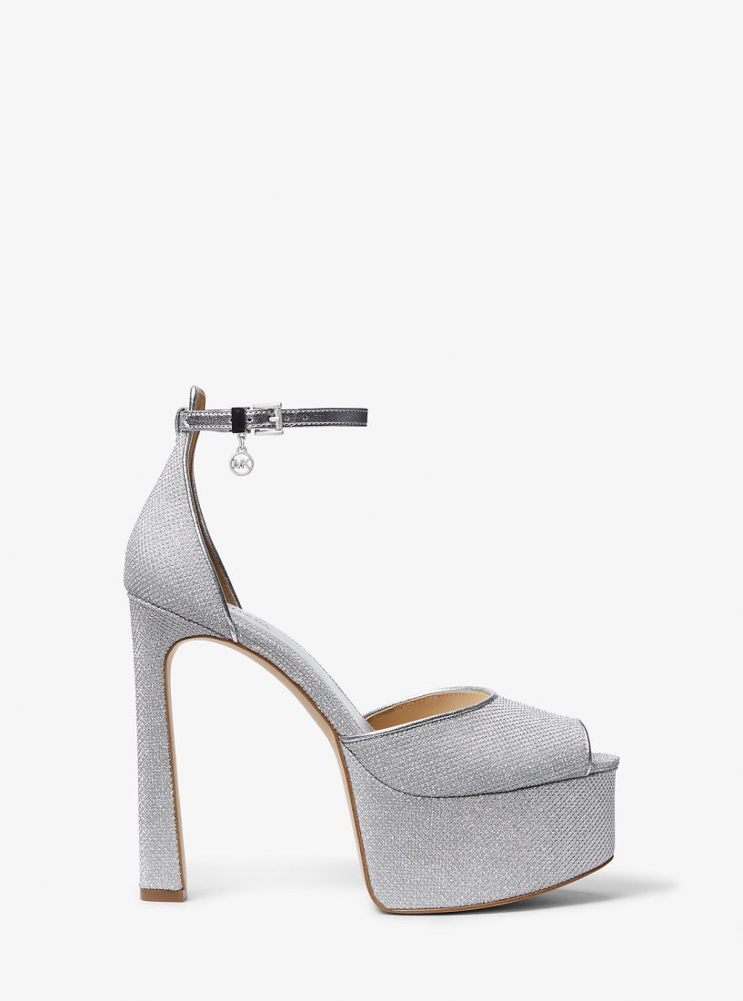 Escarpin Michael Kors Martina Glitter Mesh Peep-Toe Platform Pump Femme Argent | 4062MLRPI