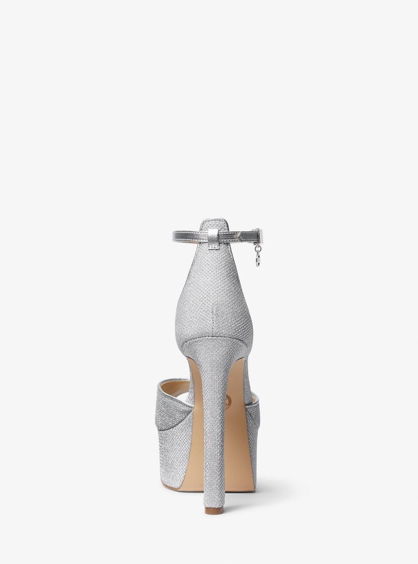 Escarpin Michael Kors Martina Glitter Mesh Peep-Toe Platform Pump Femme Argent | 4062MLRPI