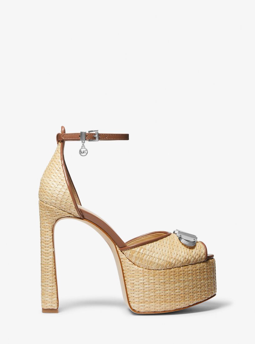 Escarpin Michael Kors Martina Straw Peep-Toe Platform Pump Femme Beige | 6579MBPJV