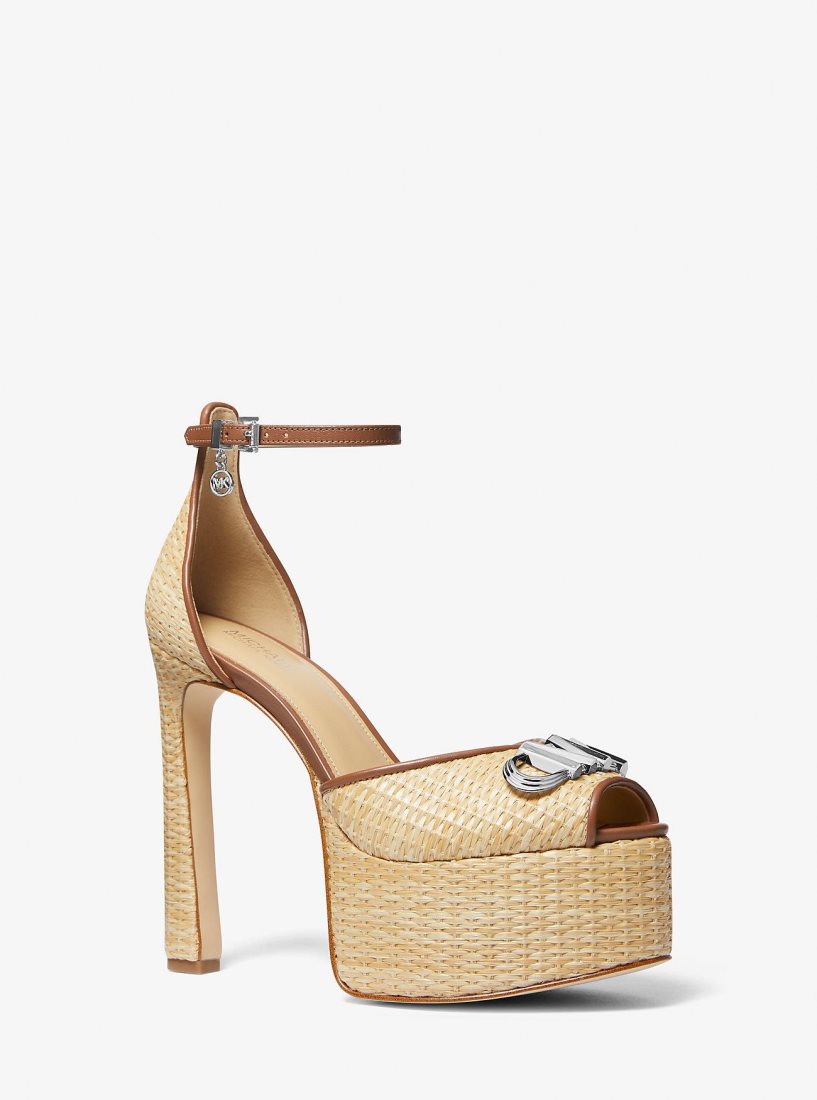 Escarpin Michael Kors Martina Straw Peep-Toe Platform Pump Femme Beige | 6579MBPJV