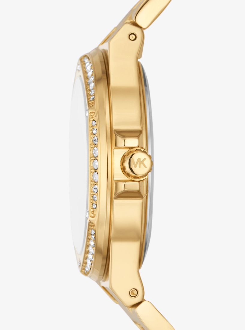Gold-tone Michael Kors Lennox Pave Logo Gold-Tone Logo Watch Femme Doré | 8079XZVSK