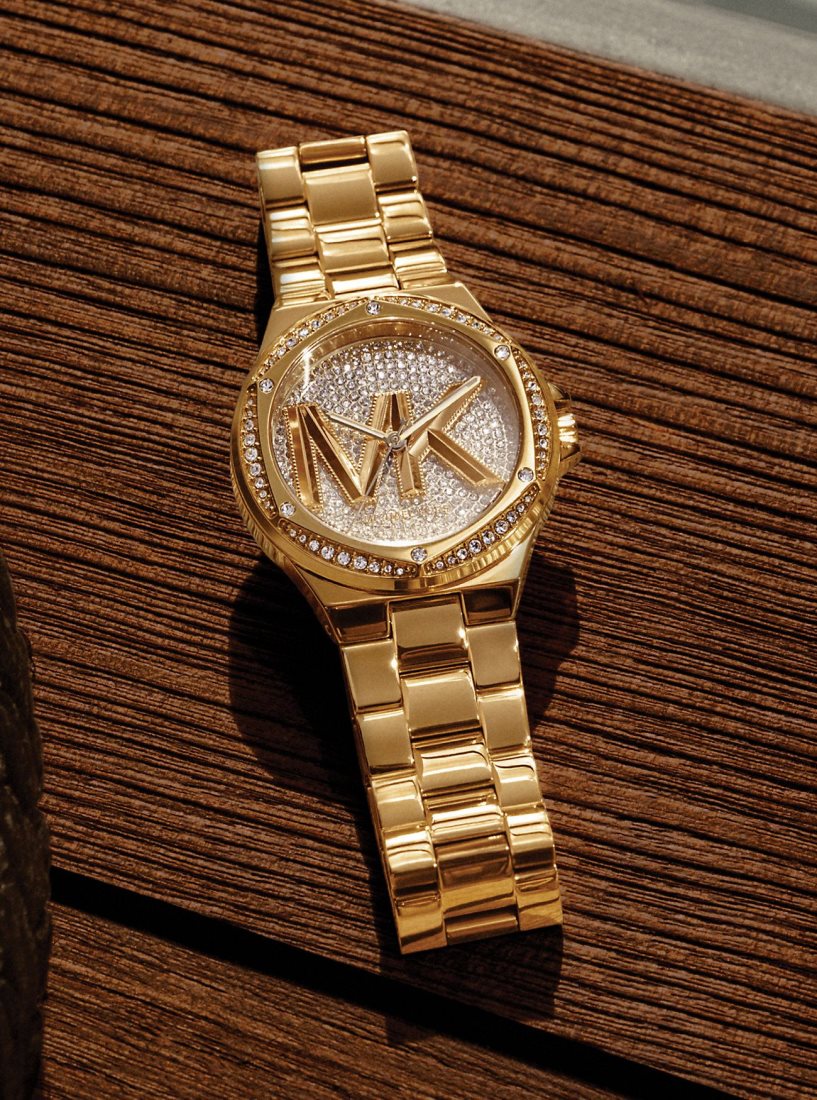 Gold-tone Michael Kors Lennox Pave Logo Gold-Tone Logo Watch Femme Doré | 8079XZVSK