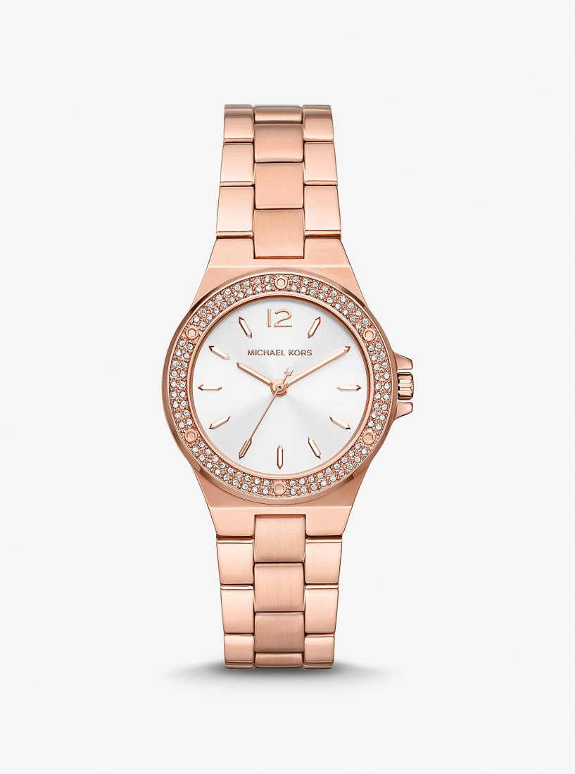 Gold-tone Michael Kors Mini Lennox Pave Rose Gold-Tone Watch Femme Rose Doré | 9286GTYRS