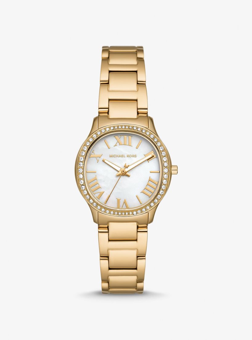 Gold-tone Michael Kors Mini Sage Pave Gold-Tone Watch Femme Doré | 7894DKIXF