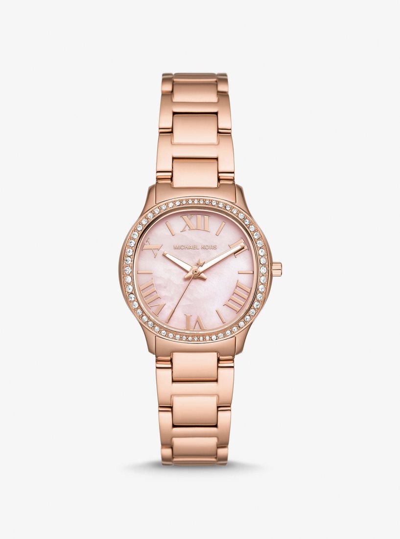 Gold-tone Michael Kors Mini Sage Pave Rose Gold-Tone Watch Femme Rose Doré | 6718CFJZN