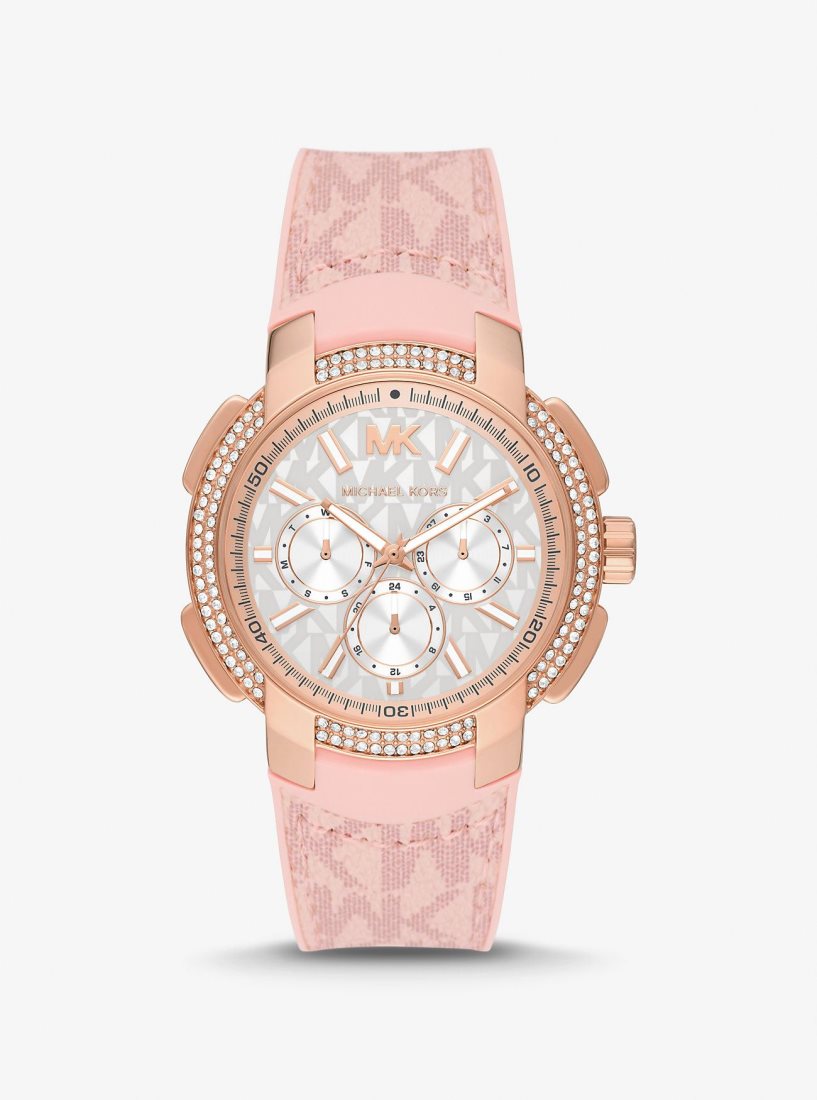 Gold-tone Michael Kors Oversized Sydney Pave Rose Gold-Tone and Logo Watch Femme Rose | 1074MXFPY