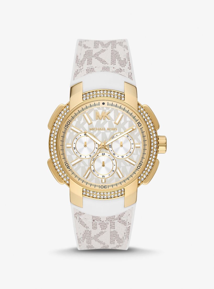 Gold-tone Michael Kors Oversized Sydney Pave Gold-Tone and Logo Watch Femme Jaune Clair | 5280CFKOE