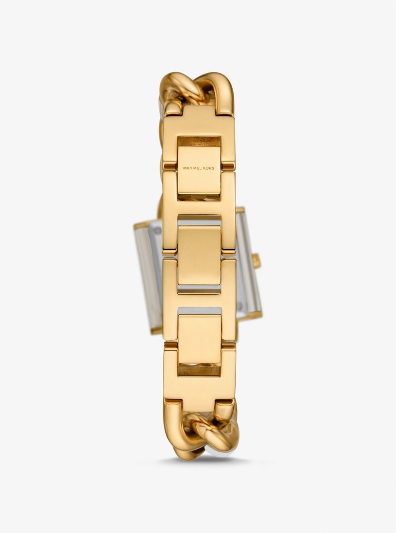 Gold-tone Michael Kors Petite Lock Pave Gold-Tone and Acetate Chain Watch Femme Horn | 8140IXCZR