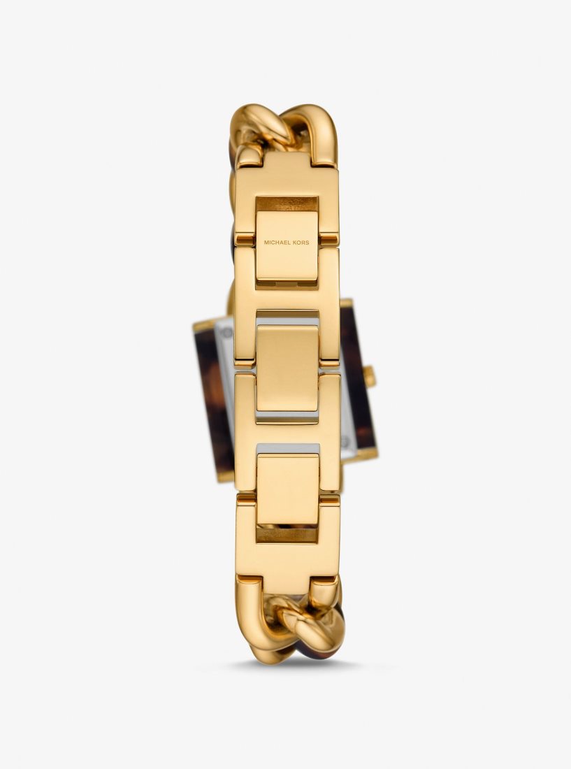 Gold-tone Michael Kors Petite Lock Pave Gold-Tone and Tortoiseshell Acetate Chain Watch Femme Tortoise | 5148WXHFU
