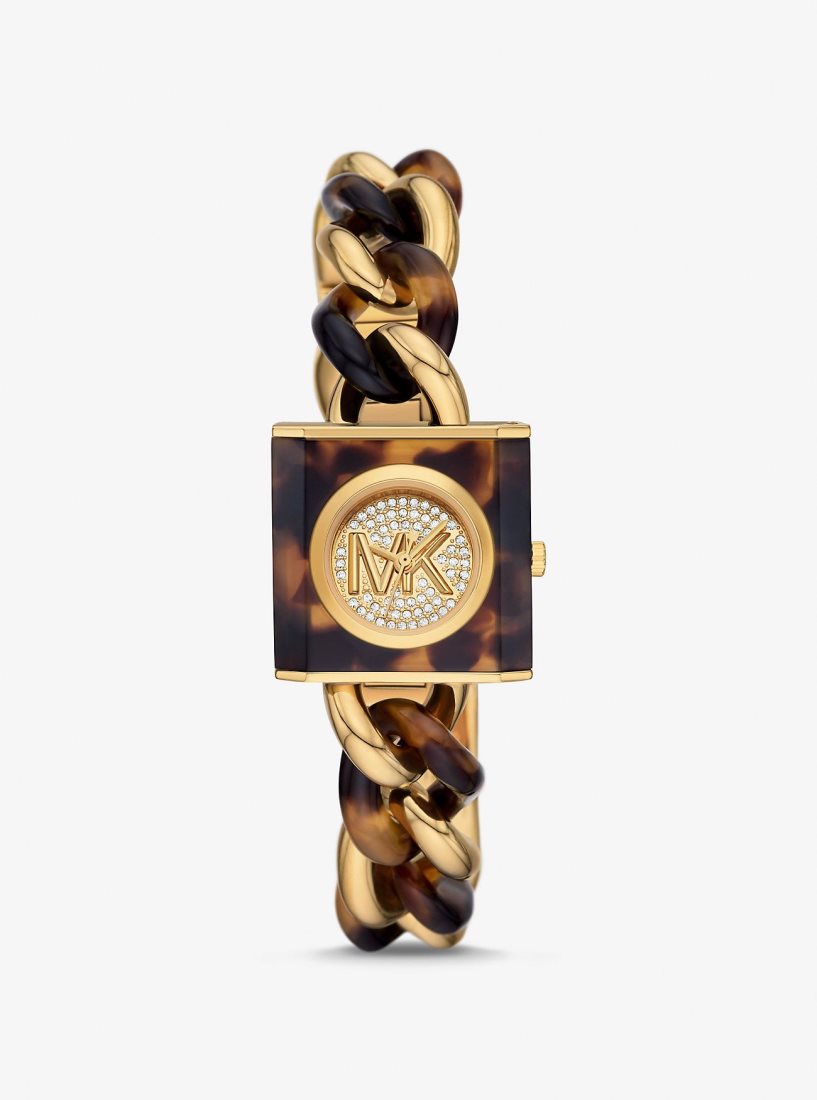 Gold-tone Michael Kors Petite Lock Pave Gold-Tone and Tortoiseshell Acetate Chain Watch Femme Tortoise | 5148WXHFU