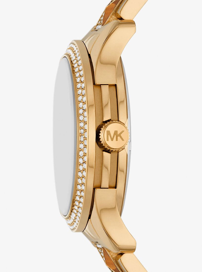 Gold-tone Michael Kors Runway Pave Gold-Tone and Tiger's Eye Watch Femme Doré | 5980ZKTPO