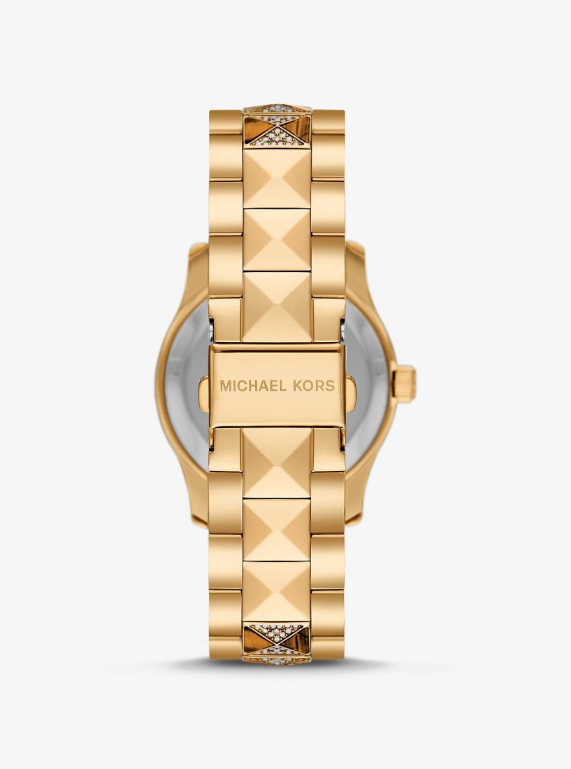 Gold-tone Michael Kors Runway Pave Gold-Tone and Tiger's Eye Watch Femme Doré | 5980ZKTPO