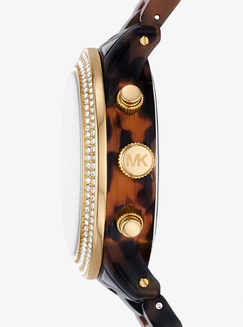 Gold-tone Michael Kors Runway Pave Gold-Tone and Tortoiseshell Acetate Watch Femme Tortoise | 7264HVGCW